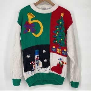 Vintage Alison Craig Christmas Sweater Color Block Ramie Cotton Ugly Party